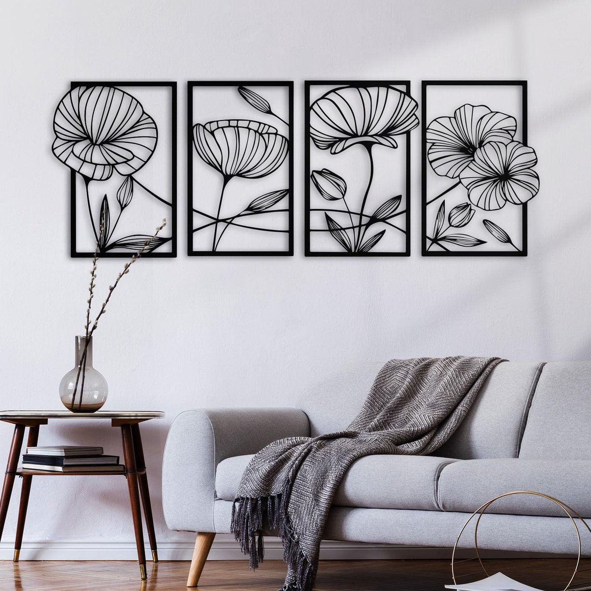 Metal Lotus Wanddecoratie - Abstract Design Zwart