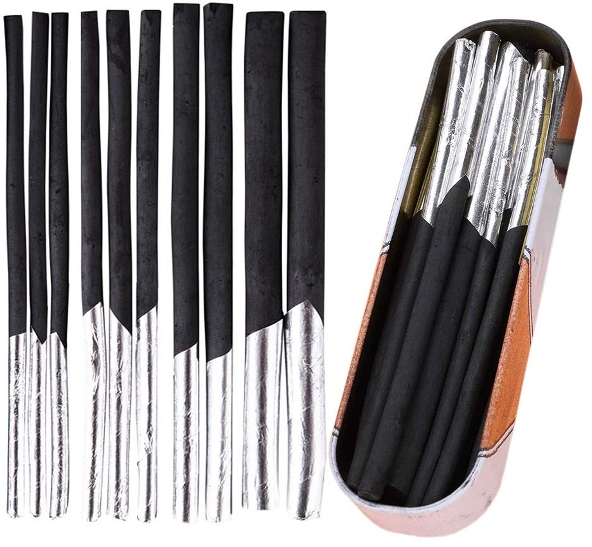 Charcoal Sticks voor Tekenen - 10 Stuks in 4 Maten - Zwart