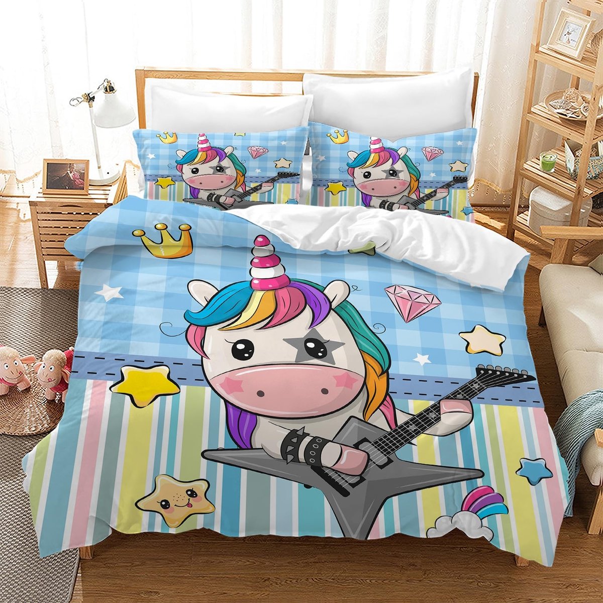 Eenhoorn Beddegoedset - 220 x 240 cm - Roze met bloemen