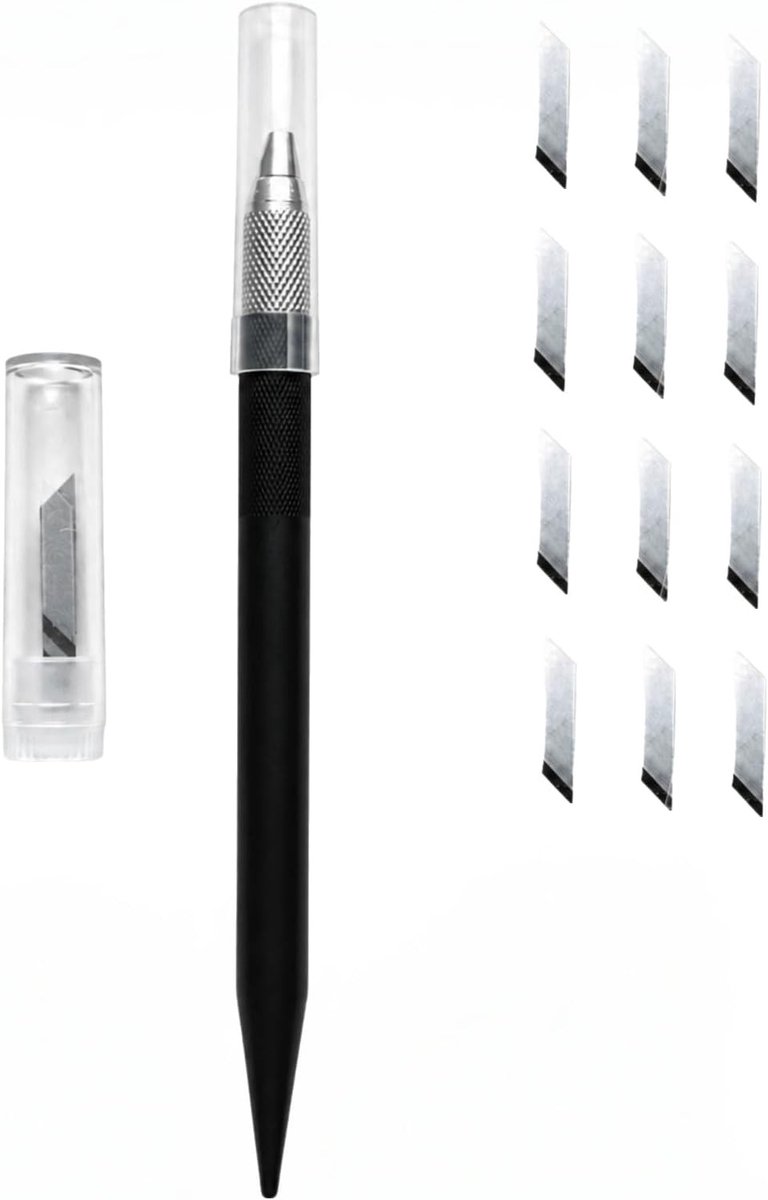 Precisie Snijmes Set met 12 Bladen, Ergonomische Cutter voor Hobby's en Modelbouw, Scherpe Snijtool met Beschermkap en Comfortabele Grip