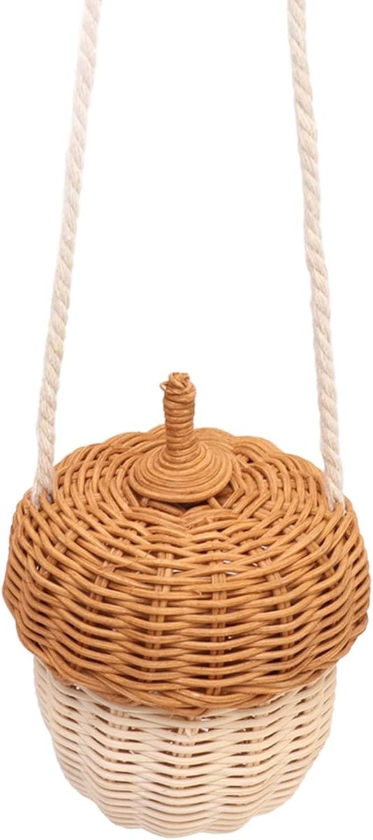 Handgemaakte Rieten Opbergmand met Deksel, Wandhanger, Acorn Tas en Kinderen Rieten Opbergmand (Kleine Schoudertas)
