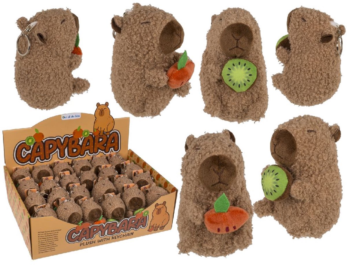 van der Meulen sleutelhanger knuffel Capybara pluche bruin 2-assorti.