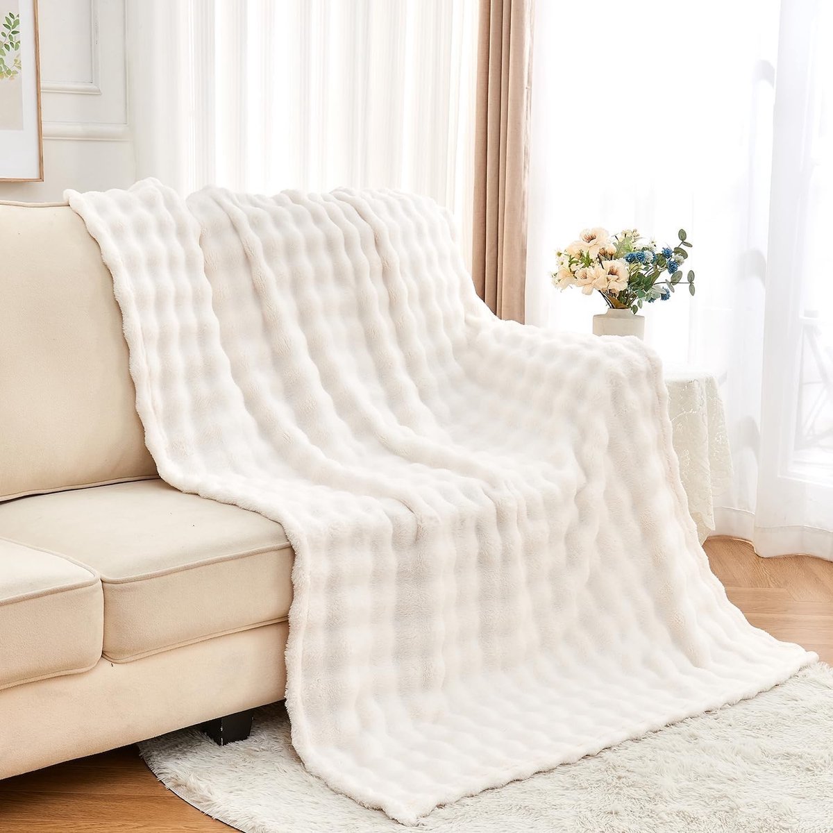 Fluffy Fleece Deken - Wit - Groot formaat 230x280 cm