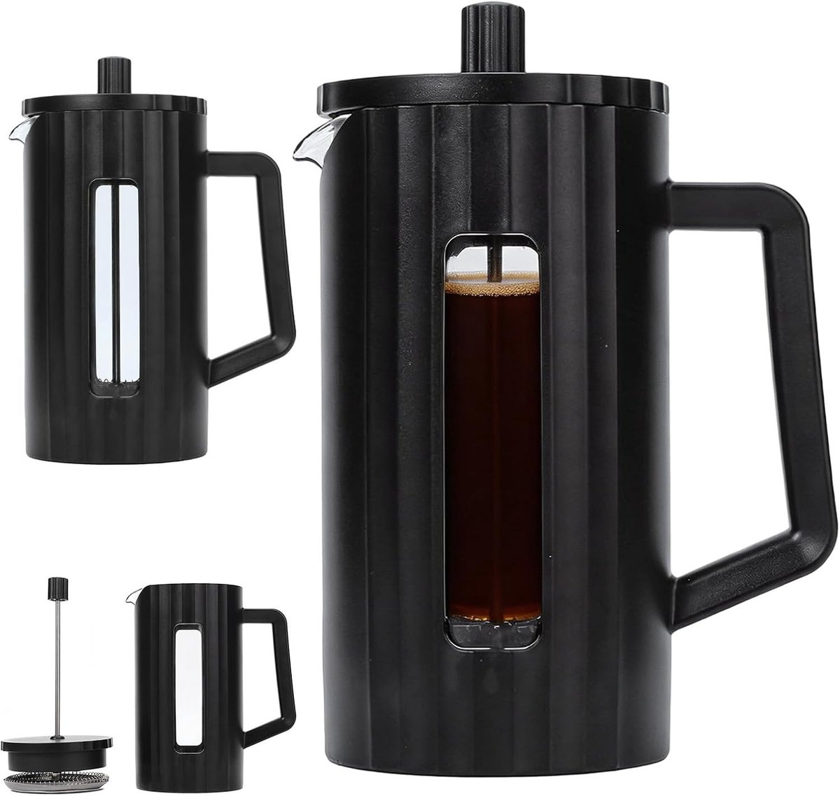 Koffiezetapparaat French Press 1 liter voor 8 kopjes, ideaal voor koffie, thee en cold brew met roestvrijstalen filter en hittebestendig glas, BPA-vrij en duurzaam