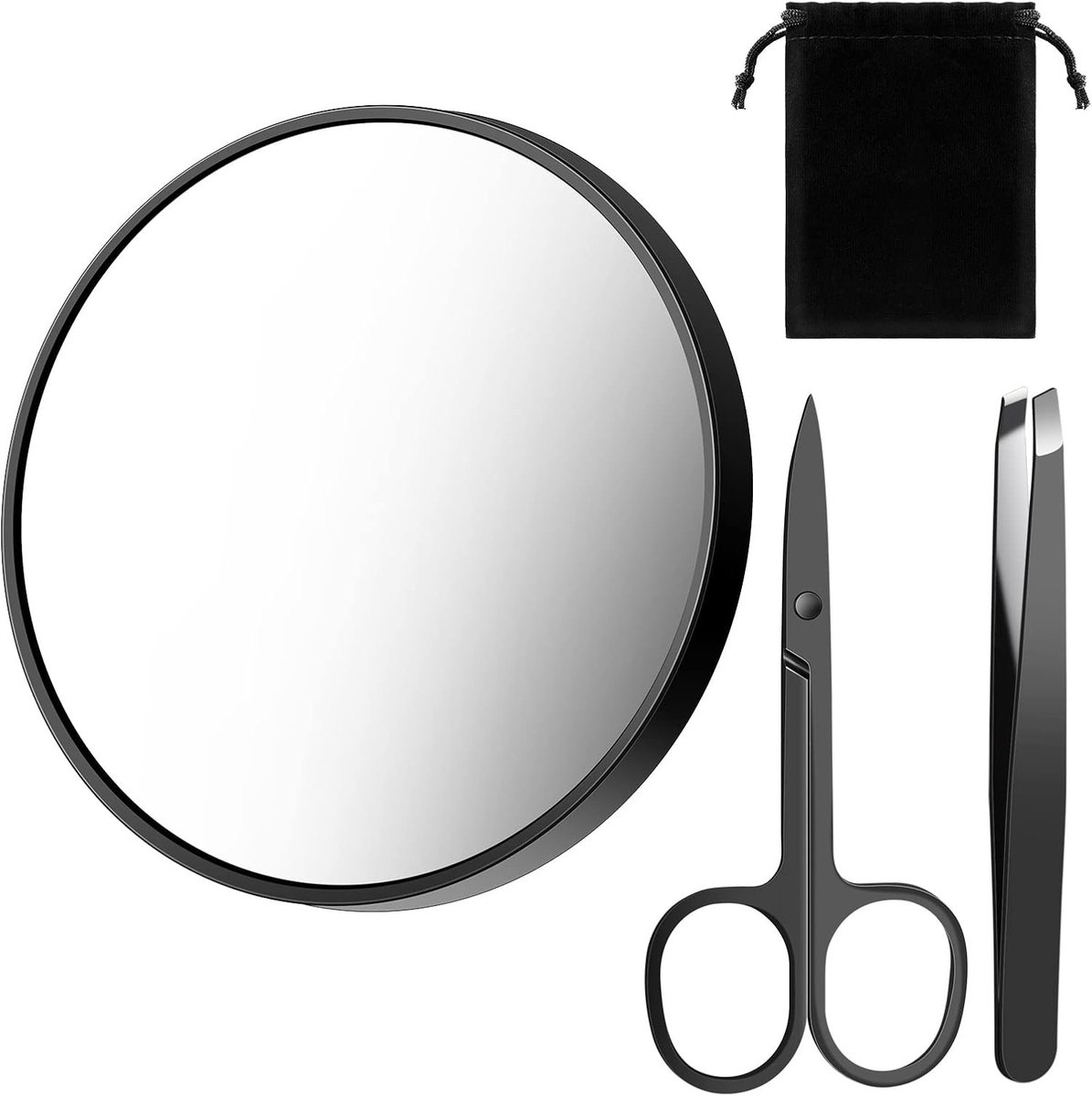 Compacte Reisset met 20x Vergrootglas, Pincet en Schaar - Ideaal voor Reizen, Schoonheid en Precisiewerk, Zwart, 3.5cm