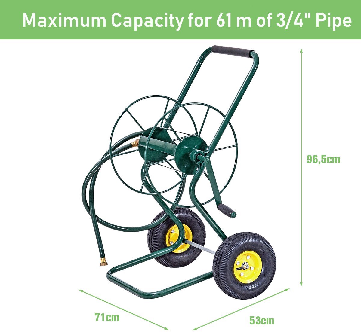 SureDeal® - Tuingereedschap - Tuinslanghaspel - Pneumatische Wielen - Slang - Stevig Opbergrek - Waterslangen - 71x53x96,5 cm - Groen