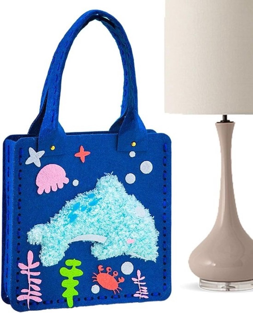 Tote tas kinderen - Knutseltas boodschappentas - Creatief knutselen - Niet-geweven stof - 21x36cm - Dolfijn model
