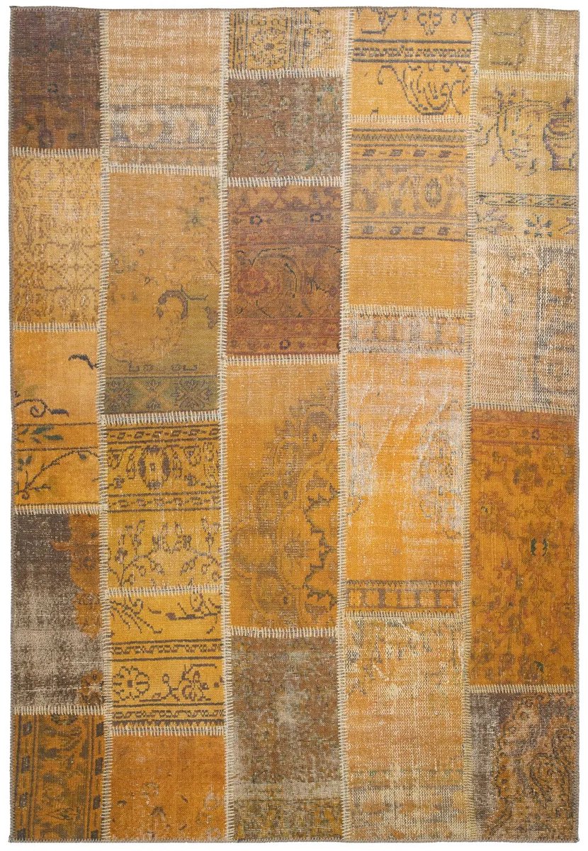 Dutch XXL Vintage Vloerkleed | Tapijt | Faye | Patchwork | Goud | 80x150 cm