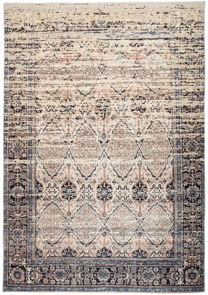 Vintage Vloerkleed | Tapijt | Galaxy | Ruiten | Beige/Blauw | 170x240 cm