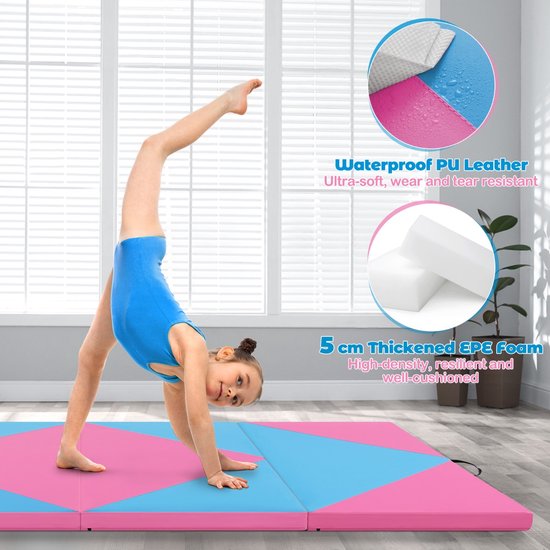 SureDeal® - Yogamatt - Opvouwbare Zachte Gymmat - Blauw - 240x117x5 cm - Roze + Blauw van suredeal — afbeelding 2