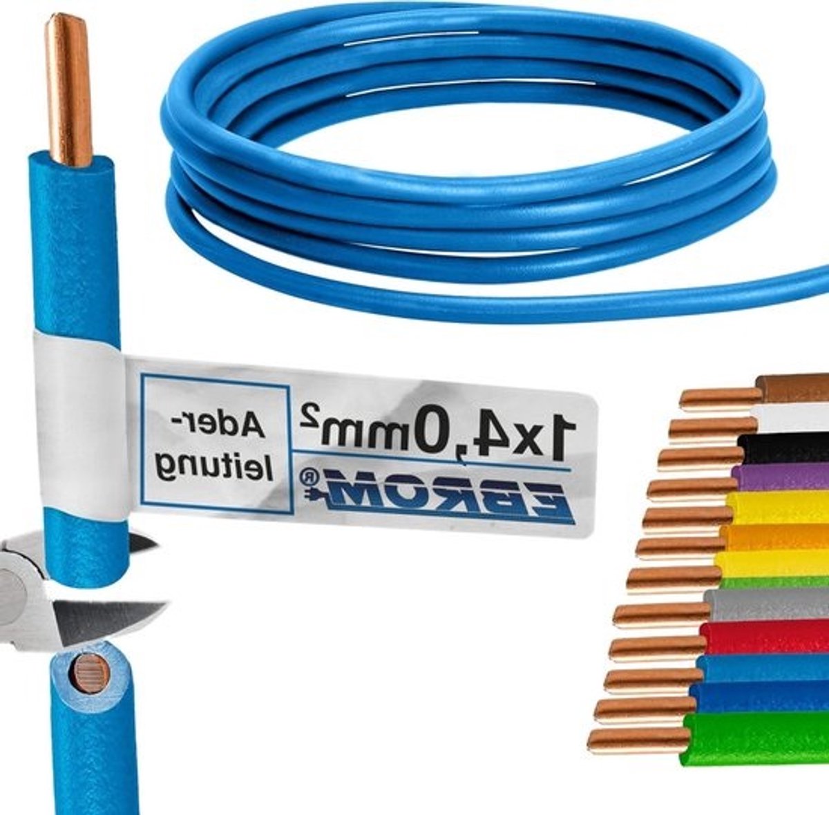 Enkele Aderleiding - Stroomkabel PVC - Interne Bedrading - Eendradig 4mm2 - 15 meter - Lichtblauw