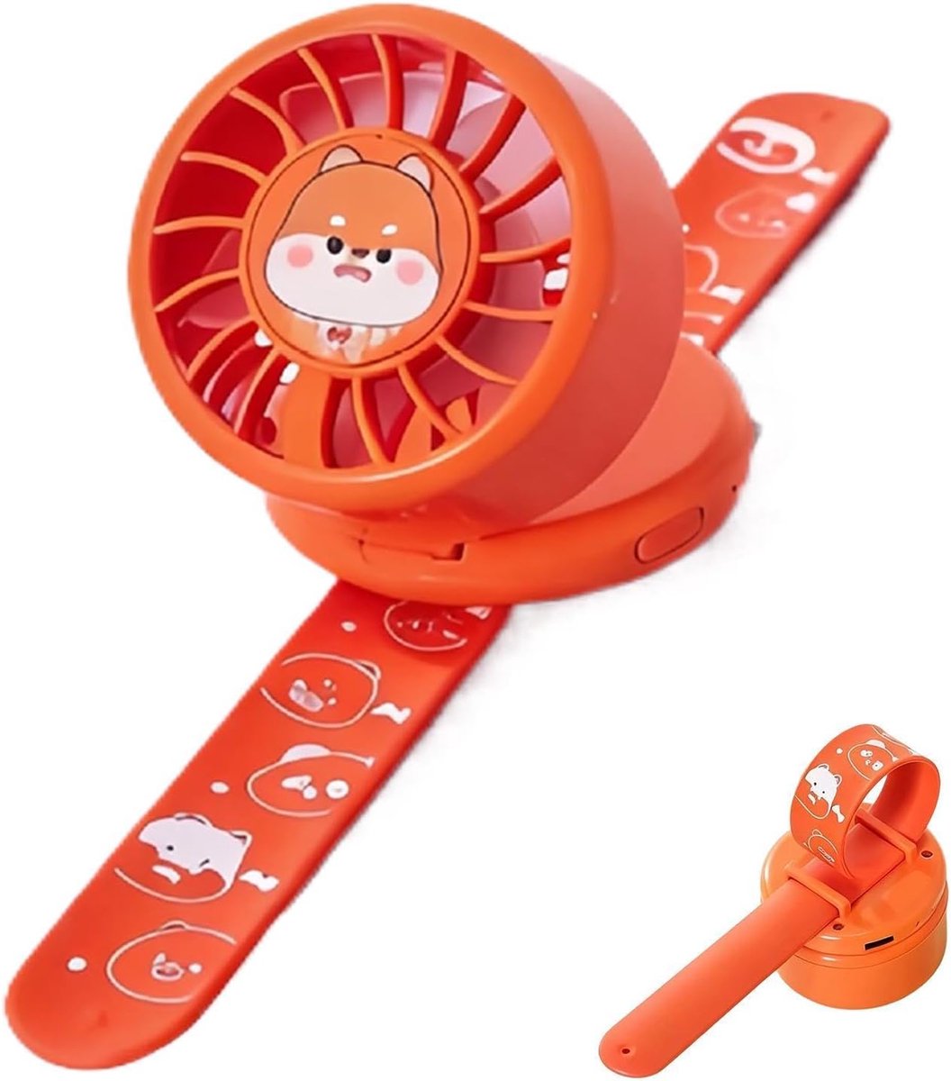Polsventilator - Draagbare mini-handventilator - Draagbare polskoelventilator - Persoonlijke handventilator voor buiten - Horloge Ventilator - Lichtgewicht Design - Polsventilator Met LED Licht - Oranje kleur - Buiten Koelen - Voor binnen en buiten