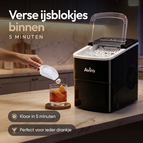 Aviro Ijsblokjesmachine XL - 2L - Met IJsschep - IJsblokjesmaker - 16KG / 24U - Zelfreinigingsfunctie - Zwart van Aviro — afbeelding 4