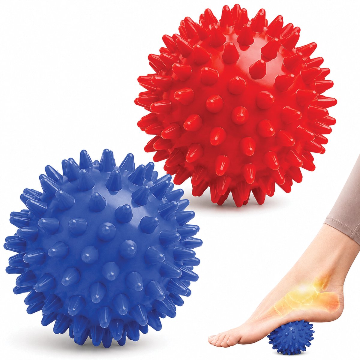ComfiCare® Massagebal 2 stuks - Flexibele harde rubber - Triggerpoint bal - Lacrosse bal - Voetmassage roller - Massagebal voeten - Fascia bal - Voetmassage bal - Massage ballen - Massagebal triggerpoints - Diameter 9 & 10 cm - Blauw & Rood