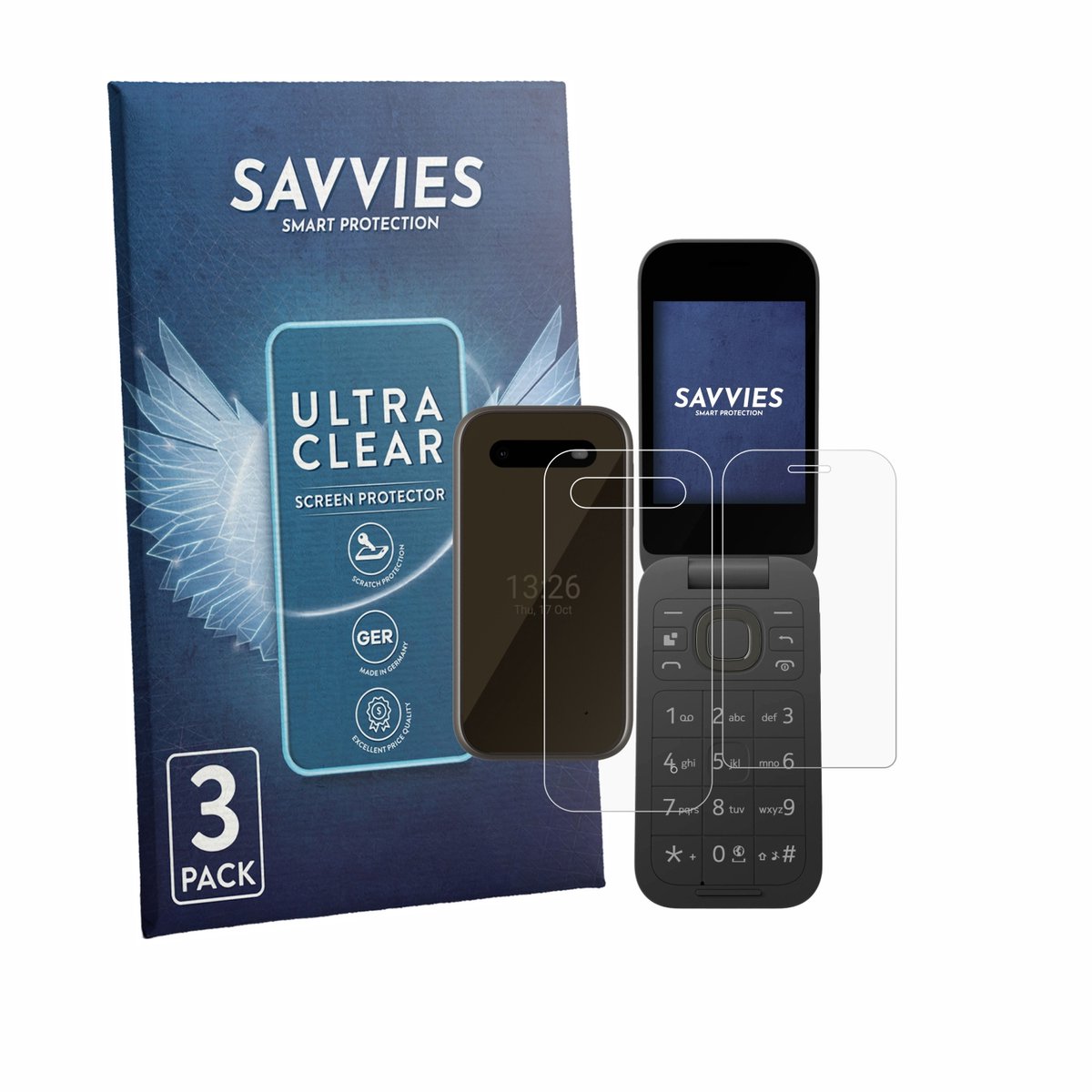 Savvies - Screenprotector voor HMD 2660 Flip 4G (Voor+Achter) - Folie Beschermfolie transparant 6 Stuks