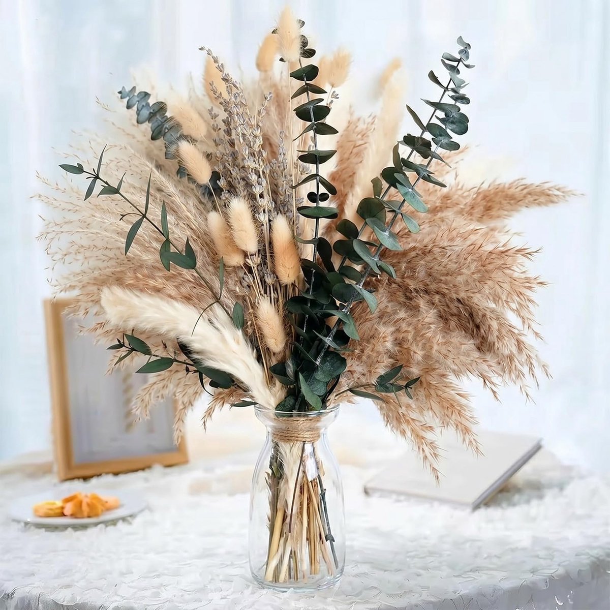 SnelShoppen - 92 stuks Decoratieve Gedroogde Bloemen - Natuurlijke Gedroogde Bloemen voor Vazen, Pampasgras Boeket, Boho Decoratie voor Bruiloft, Fees