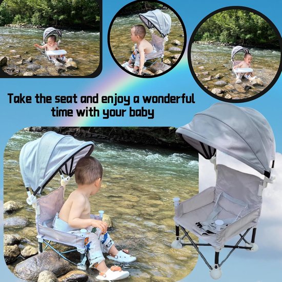 Opvouwbare babybooster stoel eetkamerstoel reizen draagbare peuter kinderstoel met afneembaar dienblad voor binnen buiten open zitten opvouwbare booster voeding/campingstoel voor baby — afbeelding 4