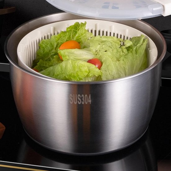Slacentrifuge - Groente Droger - Salades Maken - Antislip Bodem - 5 Liter - Zilver van Merkloos — afbeelding 2