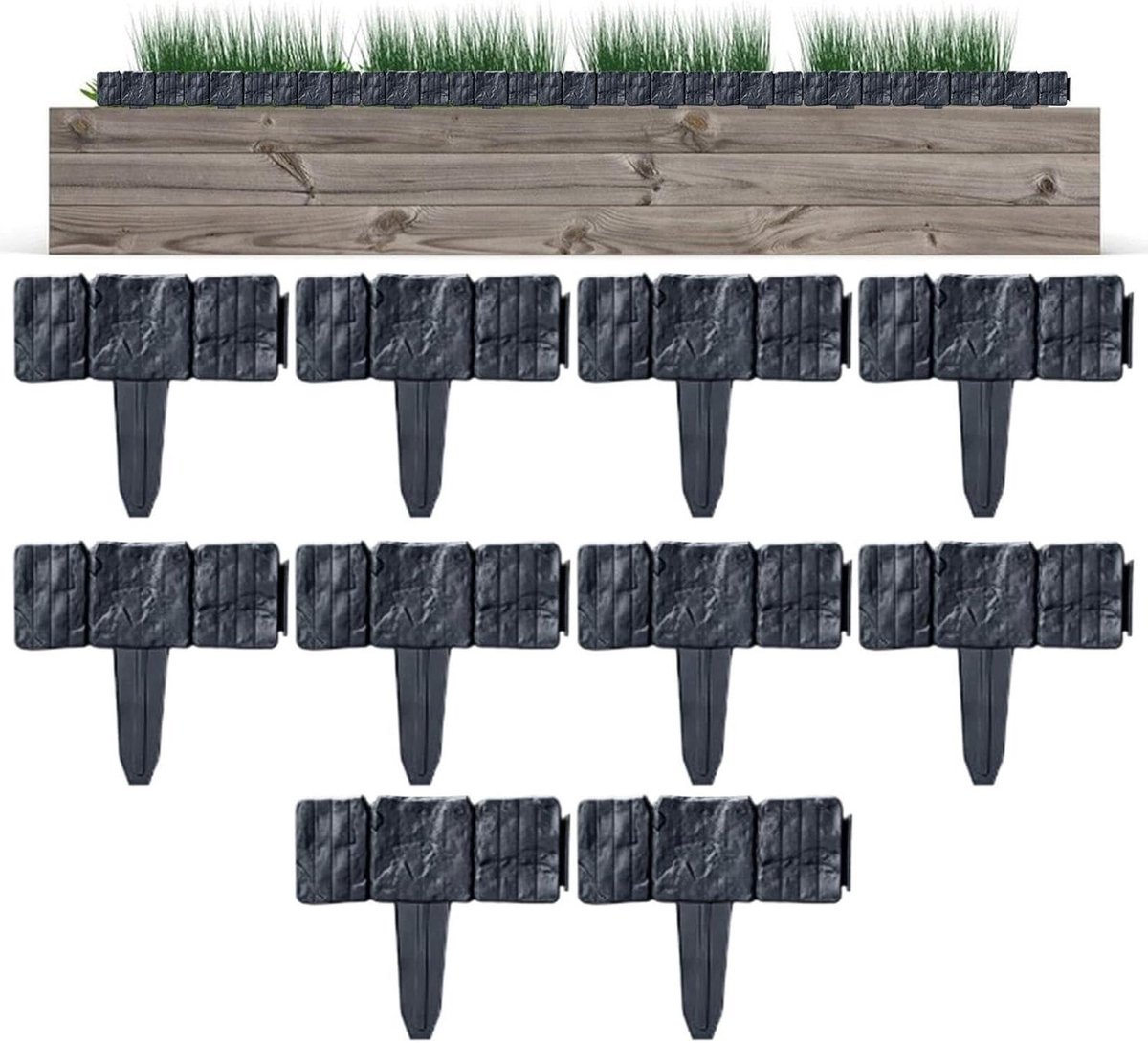 Kunststeen Tuinborder - Nepstenen Rand - Tuin Afscheiden - Geen Graaf Installatie - 10 Stuks - Zwart