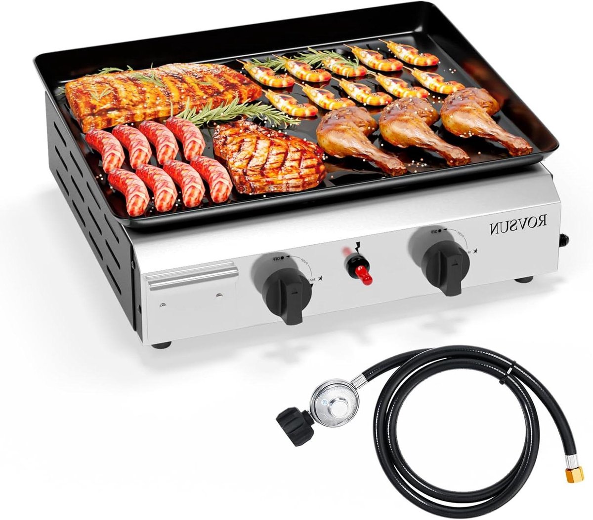 Propaan Bakplaat - Gas Grill Tafelmodel - Buiten Koken - Dubbele Brander - 43.94 x 36 cm - Zwart