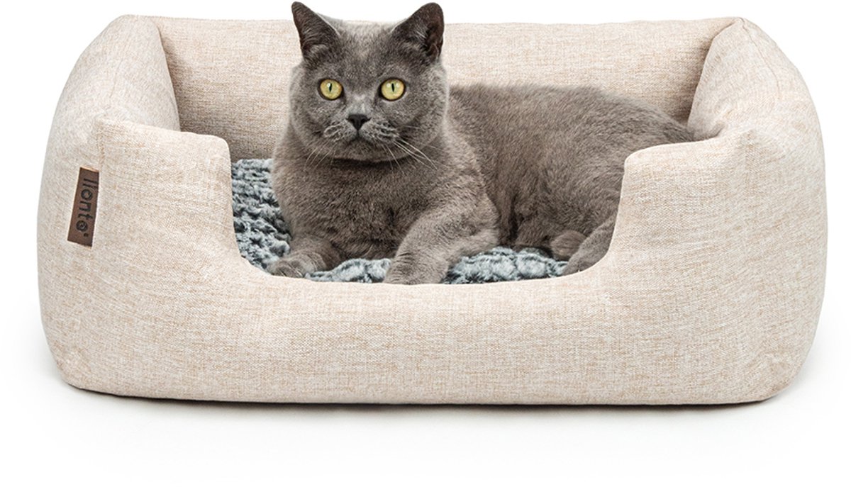 lionto Kattenbed, omkeerbaar kussen & lage instap, 60x50 cm beige