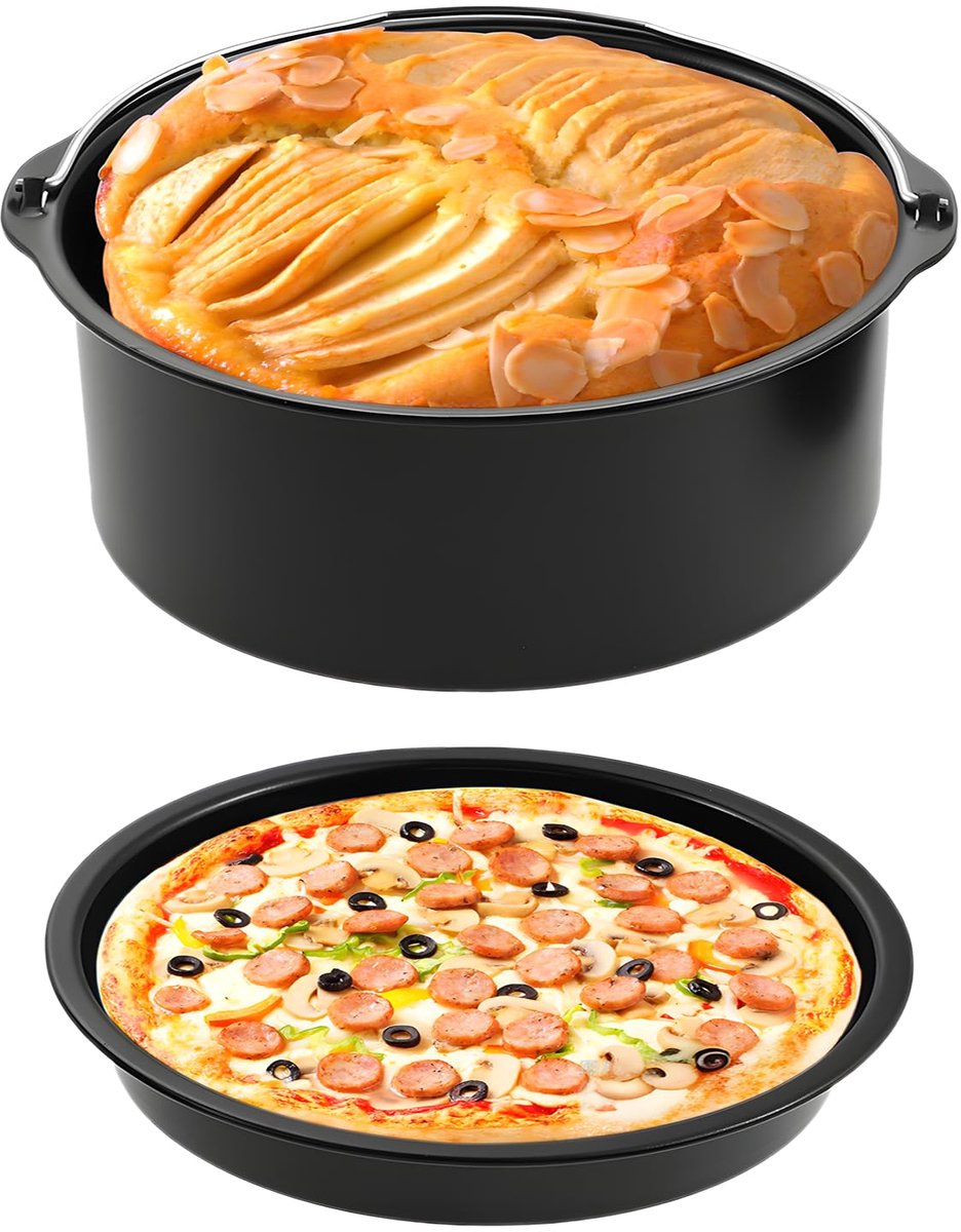 SnelShoppen - Universele heteluchtfriteuse Bakaccessoires Set - 17,8 cm Bakvorm met Antiaanbaklaag, Taartvat, Pizzapan en Bakplaat voor Keuken, Feest