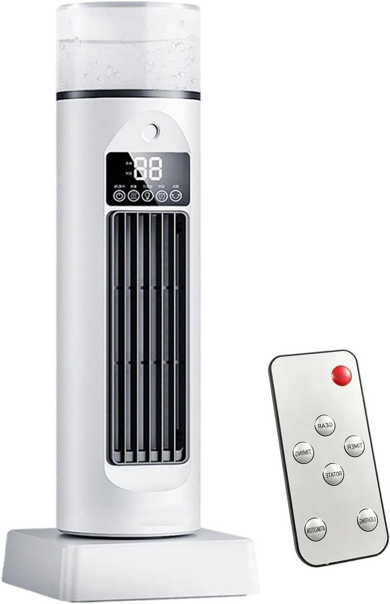 Torenventilator - Bladloze ventilator Ventilator zonder bladen - Persoonlijke koeling - Met watertank en sfeerverlichting - 38x14x38 cm - Wit