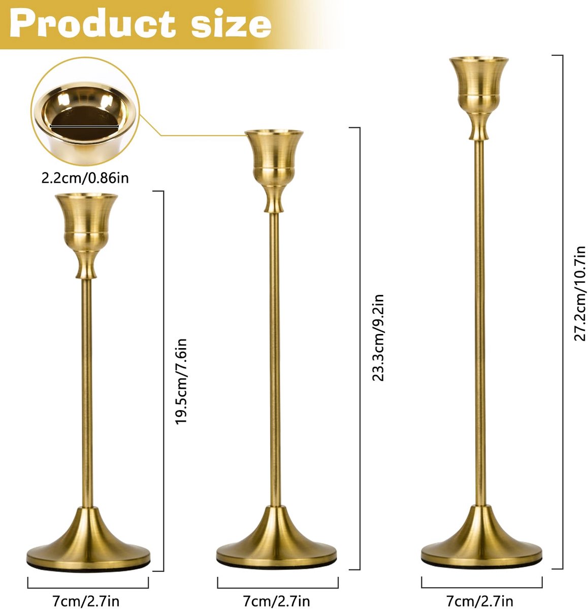 SnelShoppen - Set van 9 Kandelaars voor Staafkaarsen, Moderne Vintage Kaarsenstandaards in 3 Hoogtes (19,5/23,3/27,2 cm), Metalen Kegelkaarslampen voo