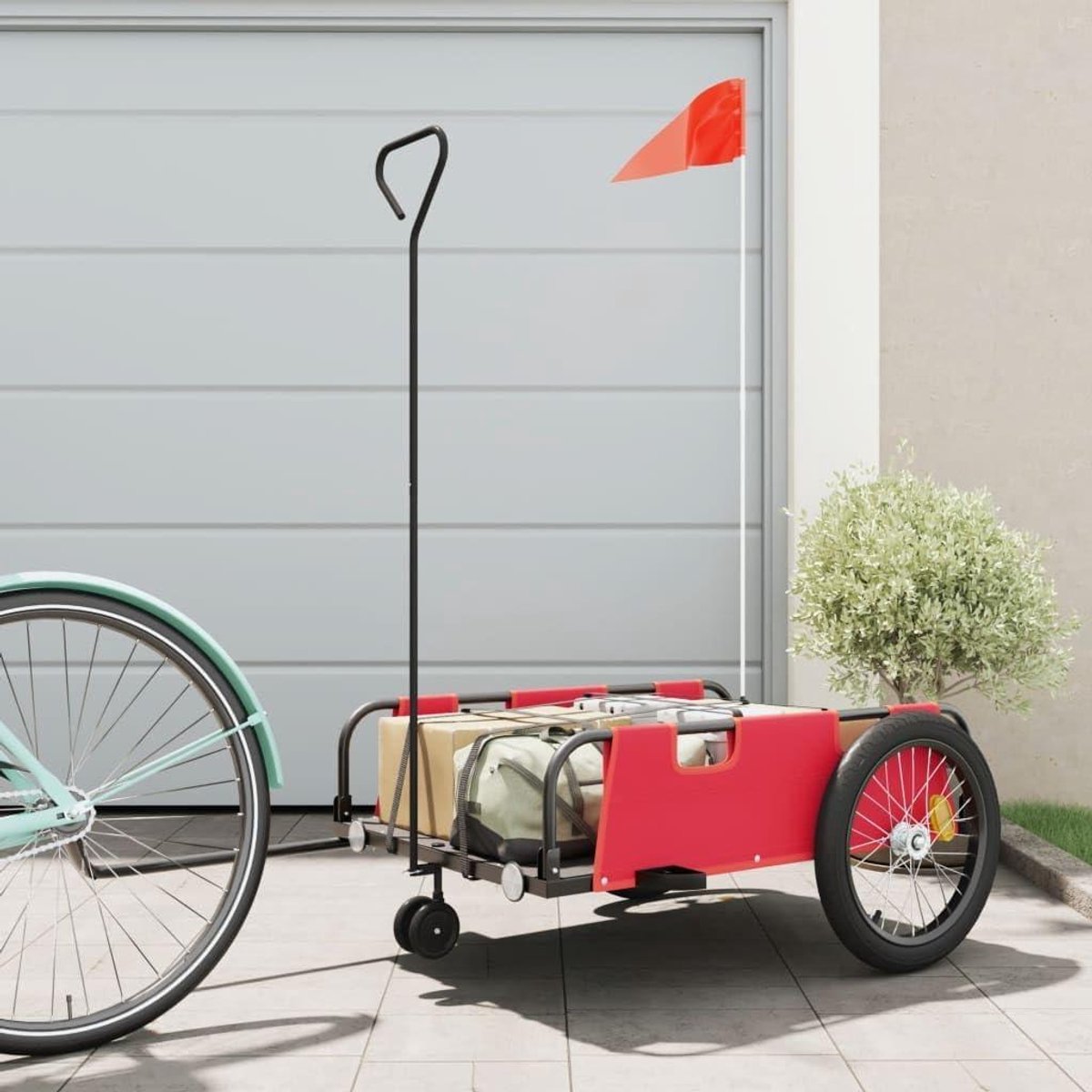 Fietskar - Bakfiets Aanhanger - Goederen Vervoeren - Maximale Draagvermogen 45kg - 80x55x20cm Cabine - Rood Zwart
