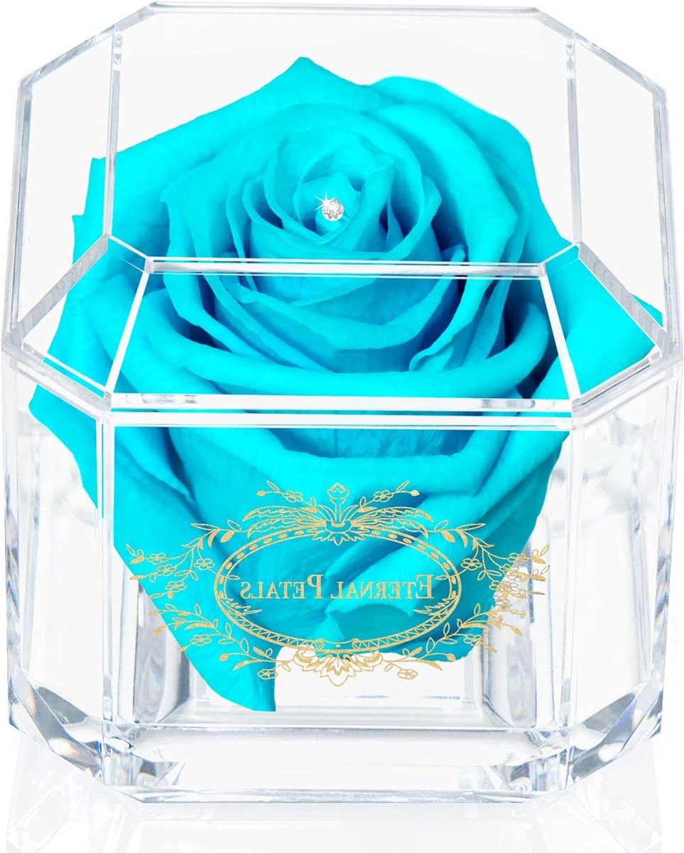 Eeuwige Roos - Behandelde Bloem Cadeau Roos - Romantisch Cadeau - Echte Roos Behandeld - 8x8x8 cm - Tiffany Blauw