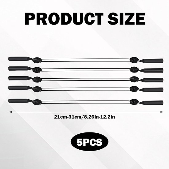 Sport Bril Houder - Brilkoorden Brilkettingen - Actief Buiten - Antislip Siliconen - 5 Stuks - Zwart — afbeelding 3