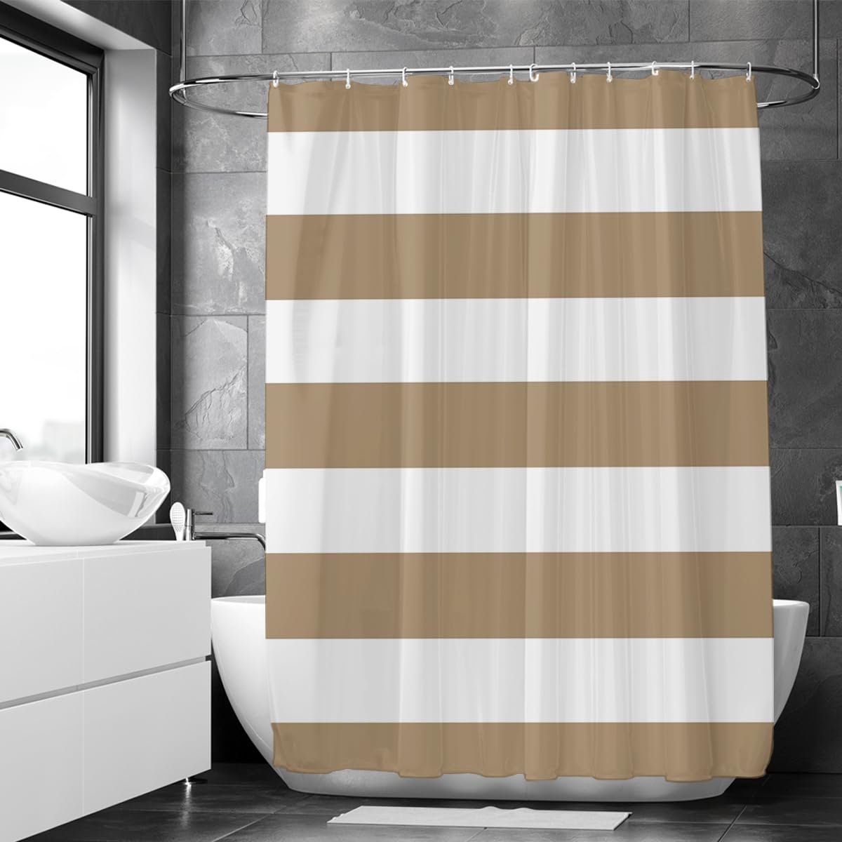 SnelShoppen - Douchegordijn Zand 180x200 cm - Waterdicht Polyester met Ringen - Geschikt voor Badkamer, Camping en Meer