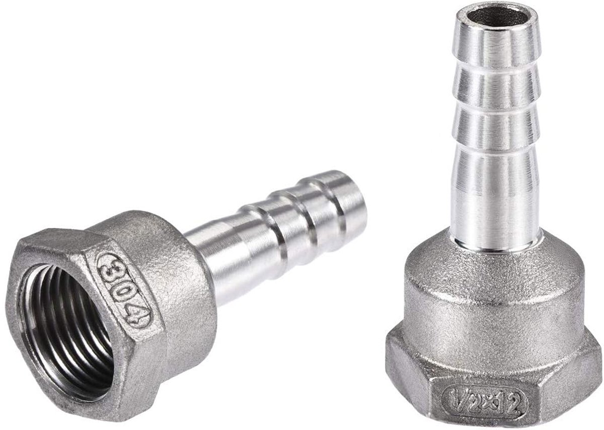 Dailygoods - Roestvrij Stalen Slangkoppeling 12 mm Barb G1/2 Binnendraad Pijpfitting Adapter