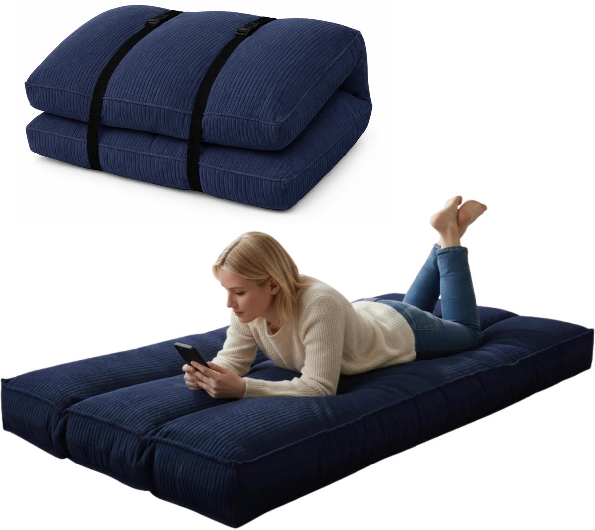 Dailygoods- Futonmatras Dik & Comfortabel - Vloermatras - Opvouwbaar - Wasbare Hoes - 90x190 cm - Perfect voor Interieur
