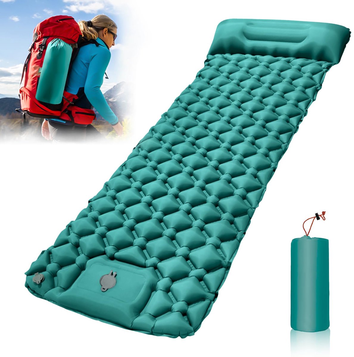 Dailygoods - Ultralight Opblaasbaar Camping Tapijt met Kussen - Zelflicht Campingmatras met Voetpomp