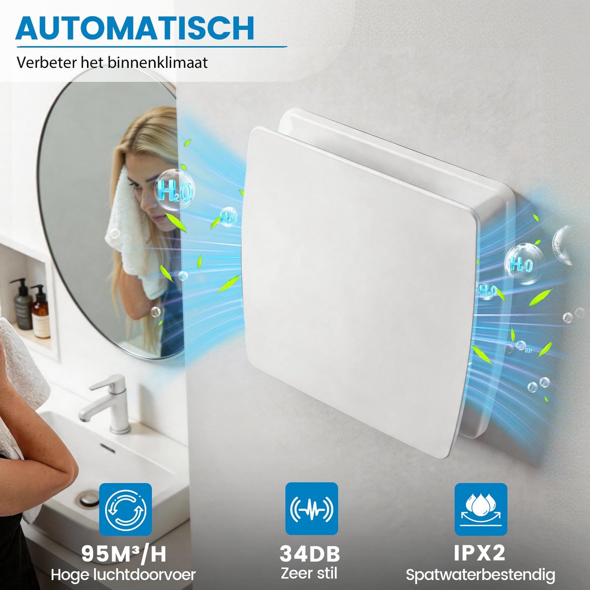 SnelShoppen - Stille Badkamer Ventilator 100mm 12W Afzuigventilator 95m³/h met 3M Kabel - Efficiënte Ventilatie voor Badkamer, Keuken en Toilet