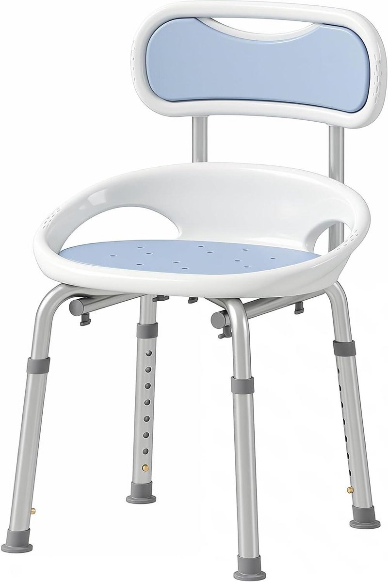 Douchestoel met rugleuning - Badkamerkruk Zithulp - Veilig Douchen - Afgesloten zijsteun - 75-92 cm hoogte - Wit