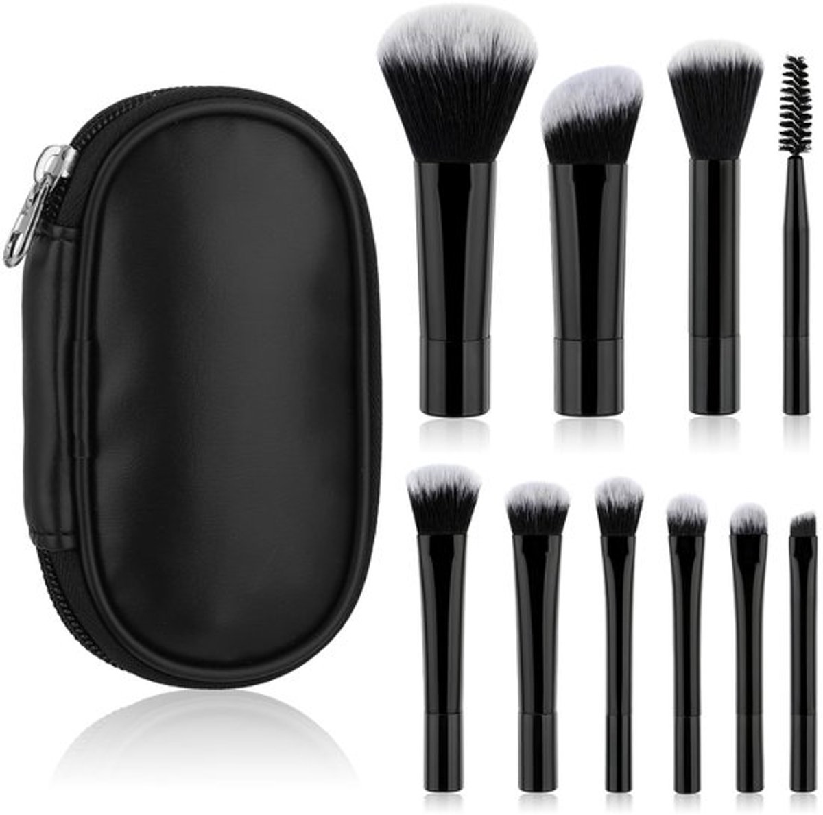 - Mini Make-up Set - Reis Make-up Borstels - Compact en Lichtgewicht - Voor Make-up Liefhebbers - Inclusief Opbergcase - Geschikt voor Diverse Make-up