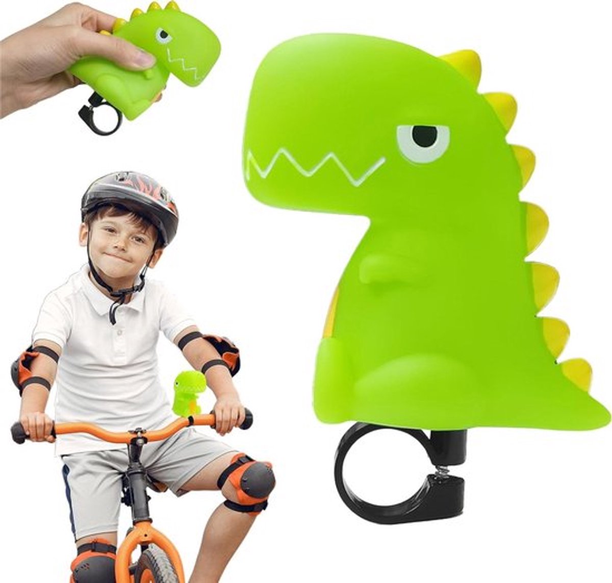 Fietsbel voor kinderen | Dinosaurus motief | Kinderfiets toeter | Knijptoeter | Stuurmontage | Universeel | Siliconen | Modern design