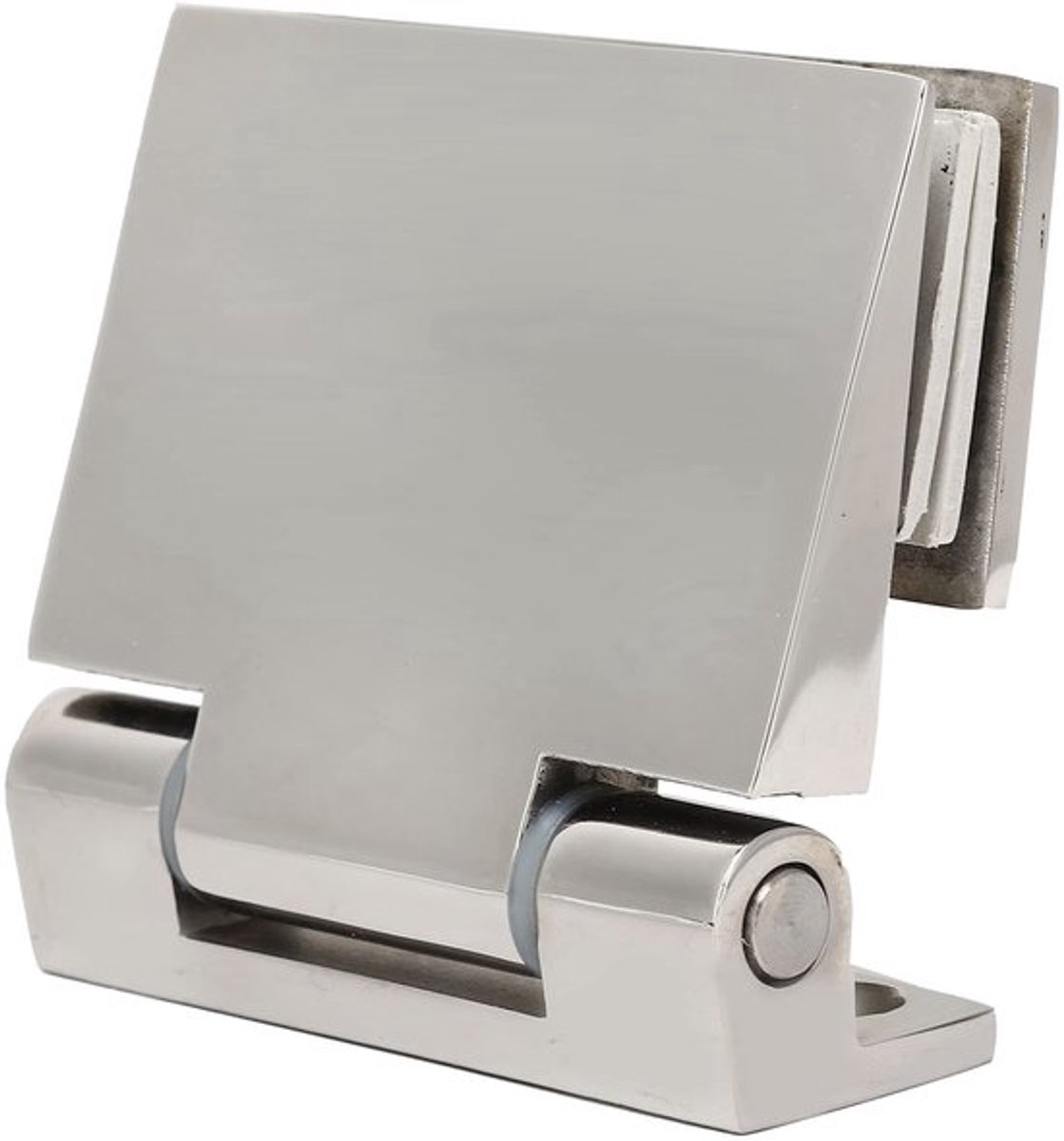 Glazen Deurscharnier - Roestvrij Staal 304 - Eenzijdig Hellend - Voor Gehard Glas 8-12 mm - Inclusief Accessoires - Gewicht 382 gr.