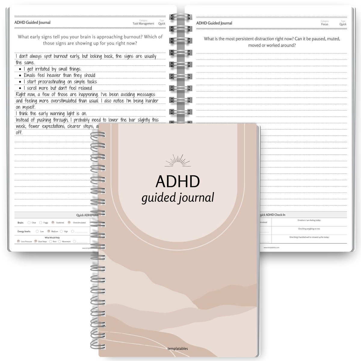 SnelShoppen - ADHD Guided Journal - Ongedateerd Dagboek voor Reflectie en Geestelijke Gezondheid met 90+ Prompts - A5 Spiraalgebonden, 120 gsm Premium