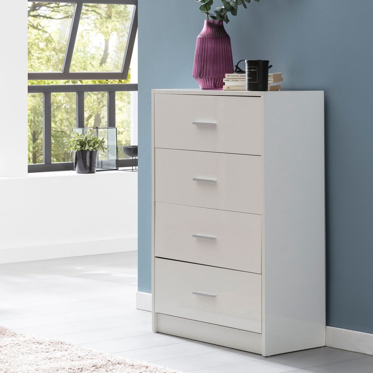 Design dressoir WL5.864 Wit Hoogglans 60x90x30 cm Dressoir Hout Modern | Smalle laden ladekast Eetkamer | Kleine kast voor alle doeleinden. Linnen slaapkamer op de borst