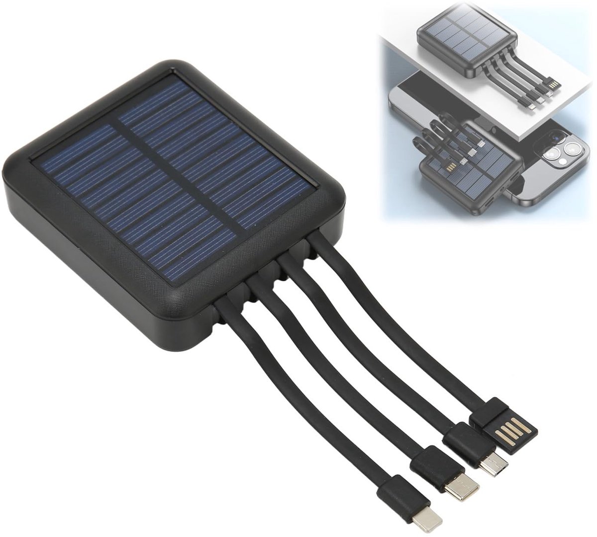 SnelShoppen - Zonnepaneel Powerbank 20000mAh - Draagbare Oplader met 2 USB Poorten, USB C, Micro USB, Inclusief Oplaadkabel - Ideaal voor Buiten Wande
