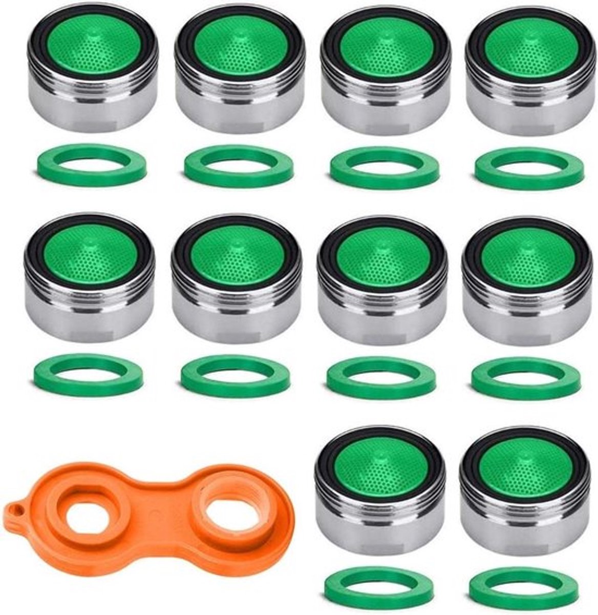 10 stuks straalregelaar M24 met waterzeef en ABS-filter - inclusief sleutel - 10 stuks pads voor kranen