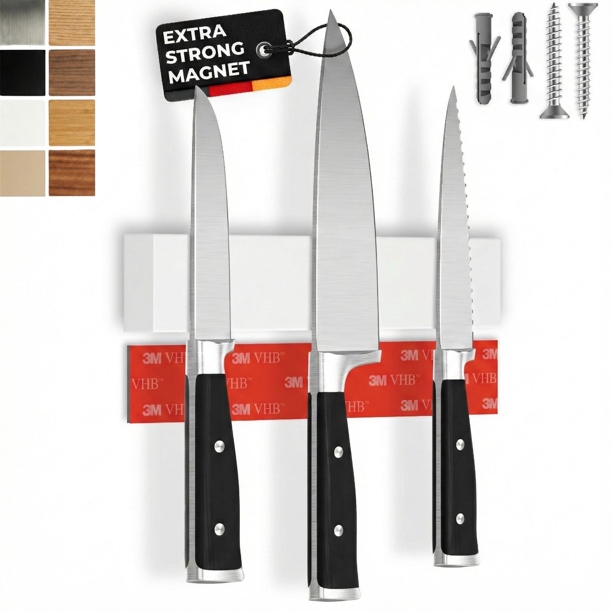 SnelShoppen - Magnetische Messenstrip Zelfklevend – Testwinnaar met Extra Sterke Magneet – Eenvoudige Montage met 3M-tape – Wit Rubber 25 cm voor Keuk