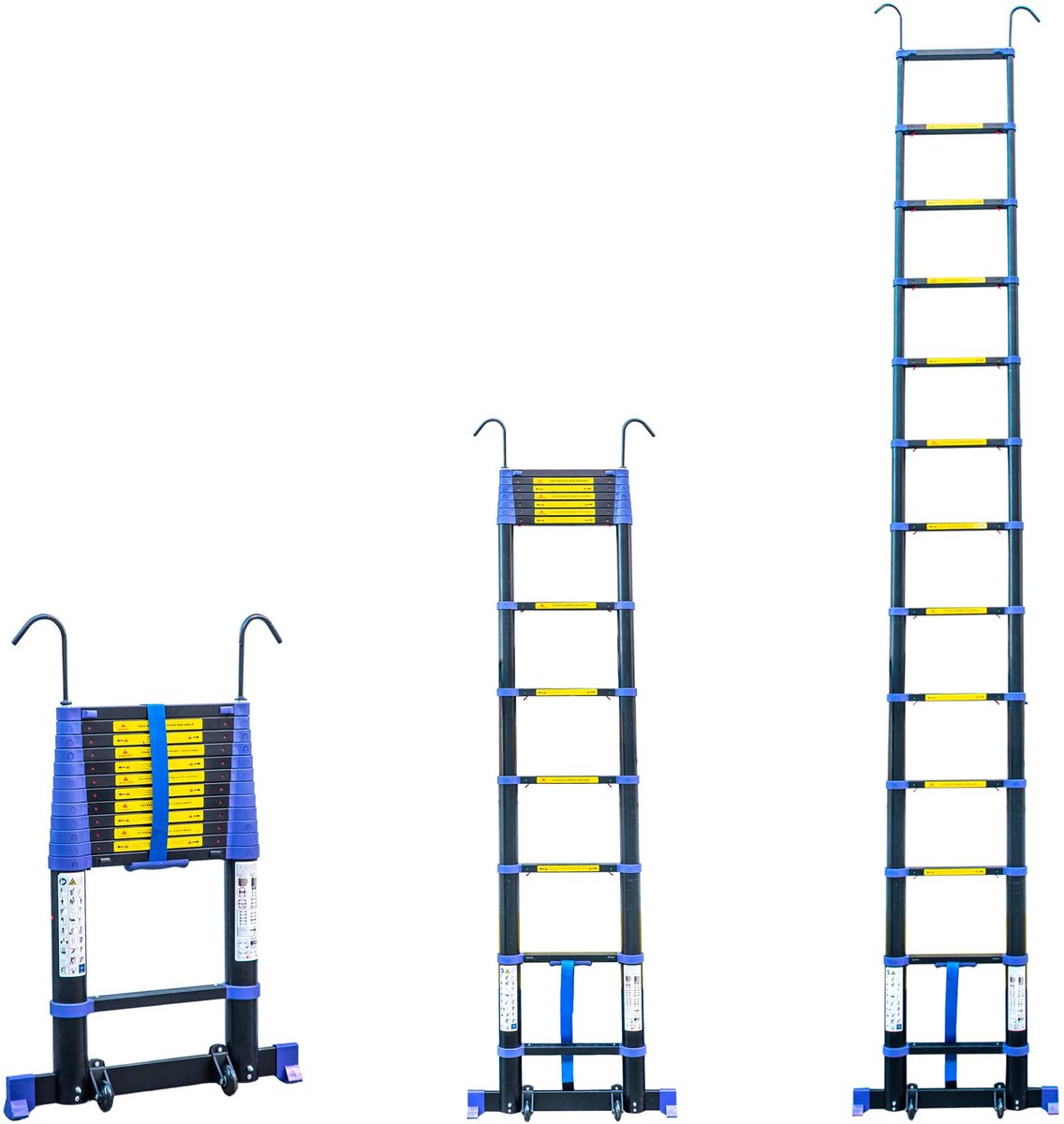 SnelShoppen - Telescopische ladder 3,8 m Aluminium Opvouwbaar Uittrekbaar Multifunctioneel Werkhoogte Max. 4,7 m Afneembare Haken Ideaal voor Tuin, Kl
