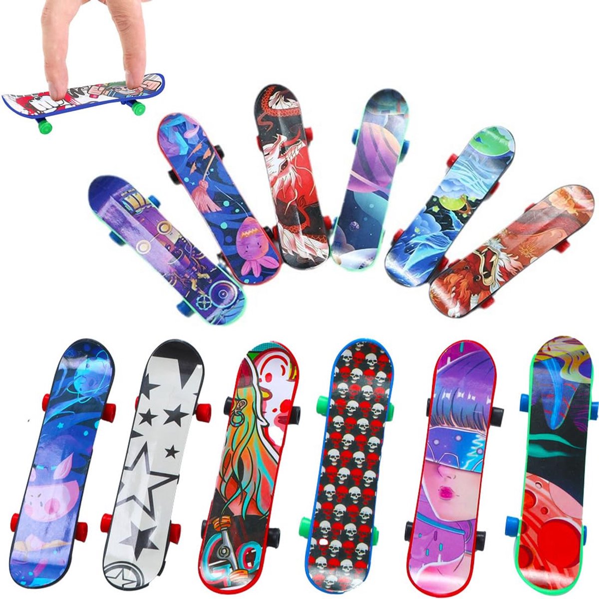 Dailygoods- Vingerboard 12-delige set - Vingerskateboard - Antislip - Slijtvast - Duurzaam - Hoogwaardig materiaal