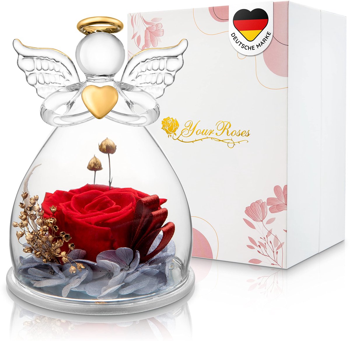 Dailygoods- Roos Echte Premium Roos - Engelfiguur van Glas - Prachtige Geschenkdoos - Voor Geliefden - Uniek Cadeau - Duurzaam en Tijdloos - Geschenken