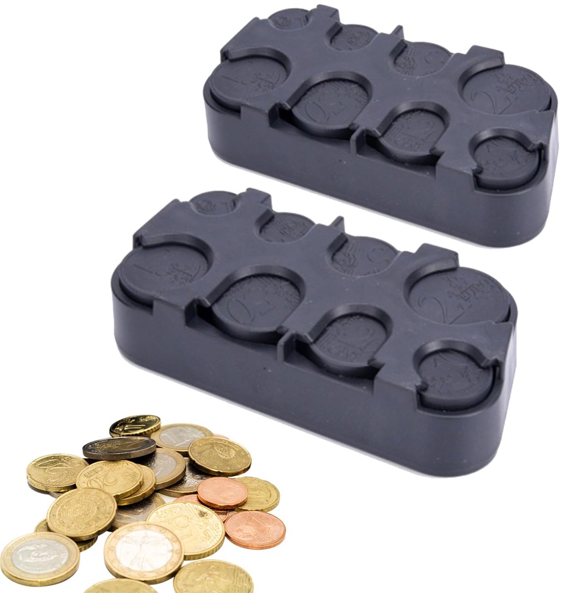 Dailygoods- Muntenhouder - 2 Stuks - Muntensorteerder - Muntenverzamelaar - Muntbox - 8 Vakken - Praktische Bevestiging - Muntenbox