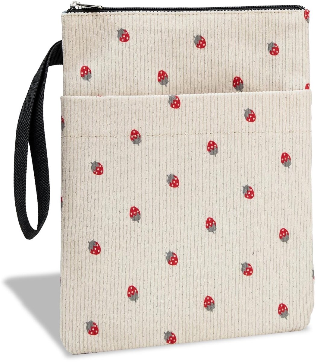 Dailygoods- Boekomslag met ritssluiting - Aardbeidesign - Boekenhoes - Stof/Fluweel - Zacht - Dubbelzijdige druktechniek